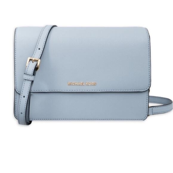 NWT Michael Kors Daniela Large Saffiano Light Blue Leather Crossbody W/Dust Bag - Picture 1 of 5